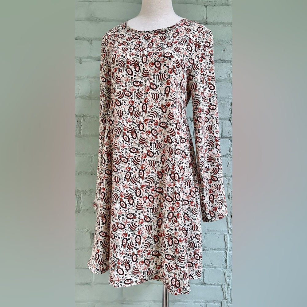 Abstract Floral Print Long Sleeve Dress